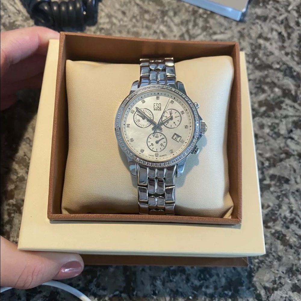 ESQ by Movado Womens Watch Diamond Bezel Mother Of Pearl